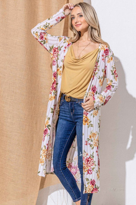 And The Why Floral Kimono Open Front Longline Cardigan - S. M. & Co.