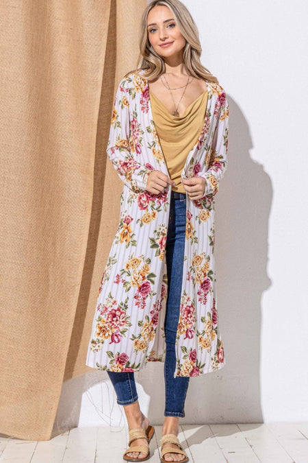 And The Why Floral Kimono Open Front Longline Cardigan - S. M. & Co.