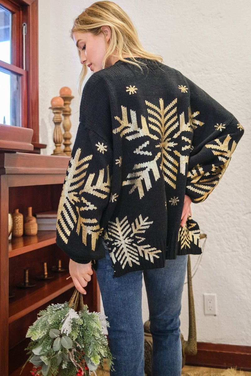 And The Why Foil Snowflake Round Neck Sweater - S. M. & Co.