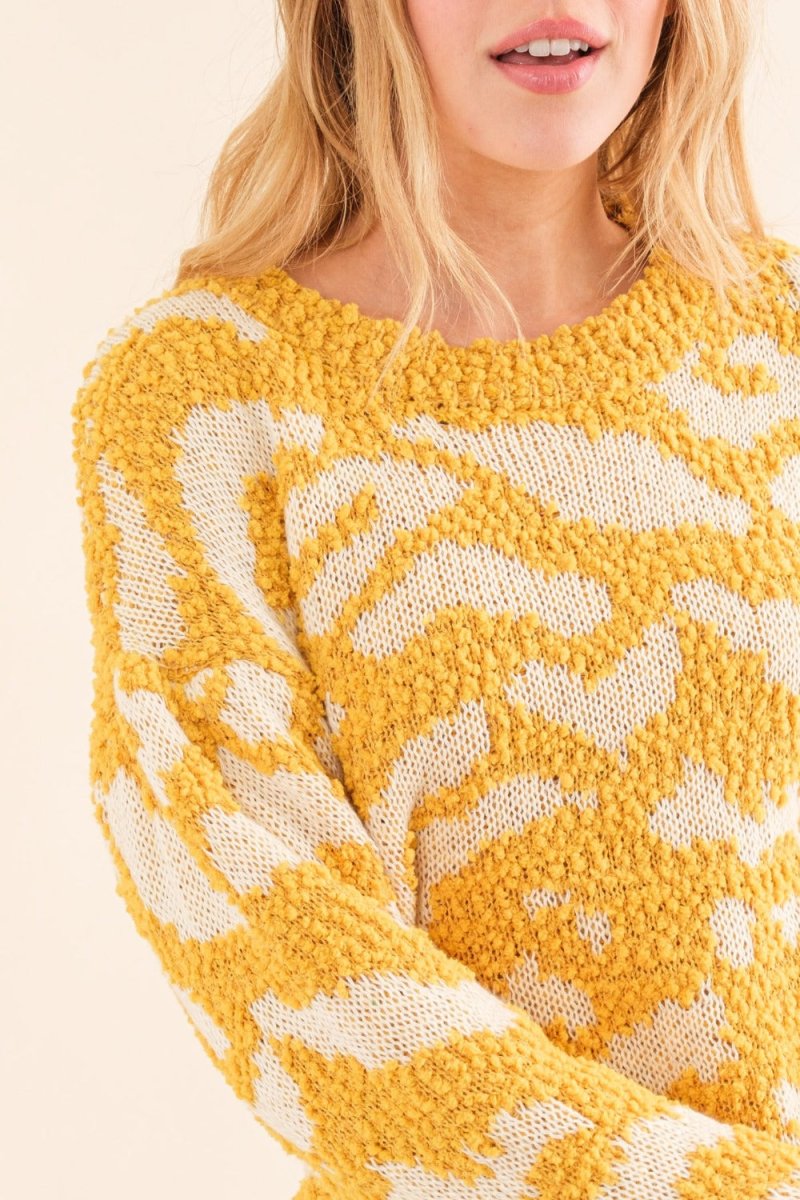 And The Why Full Size Textured Pattern Contrast Sweater - S. M. & Co.