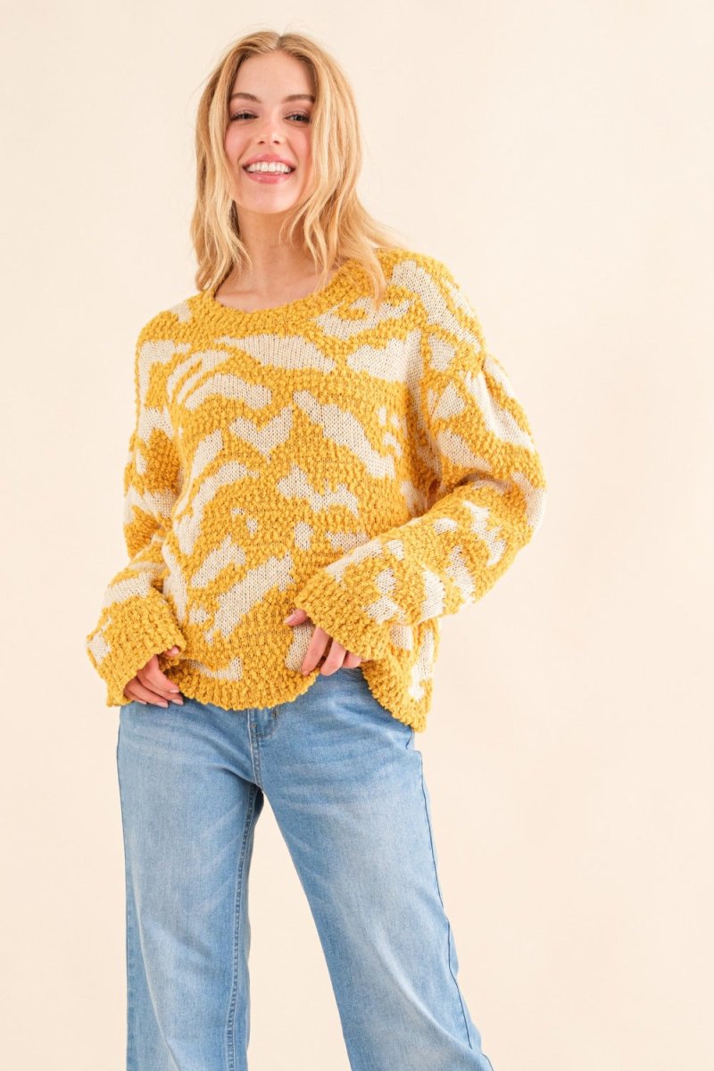 And The Why Full Size Textured Pattern Contrast Sweater - S. M. & Co.