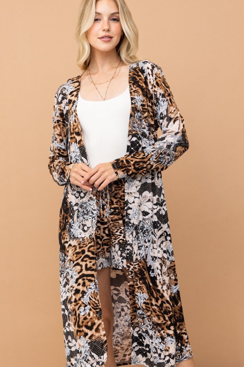 And The Why Leopard Kimono Open Front Longline Cardigan - S. M. & Co.