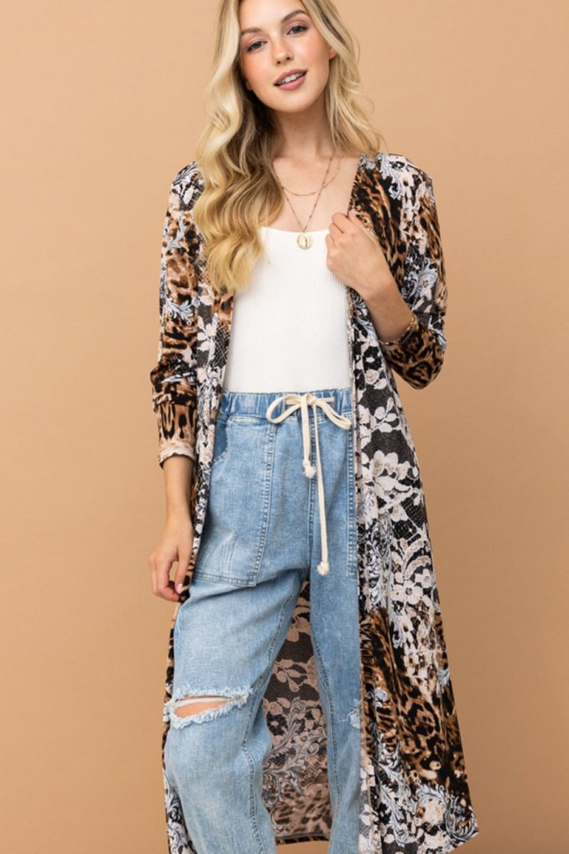 And The Why Leopard Kimono Open Front Longline Cardigan - S. M. & Co.