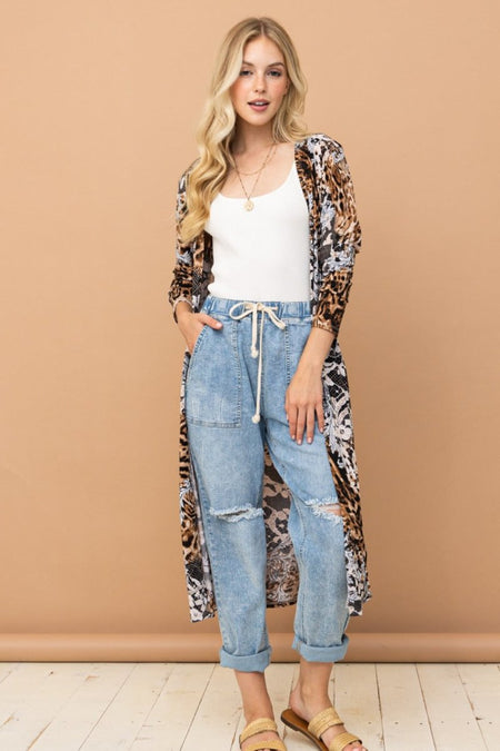 And The Why Leopard Kimono Open Front Longline Cardigan - S. M. & Co.