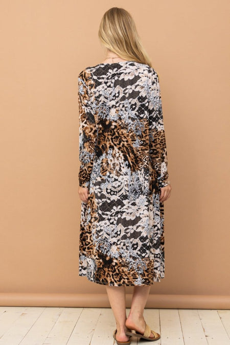 And The Why Leopard Kimono Open Front Longline Cardigan - S. M. & Co.