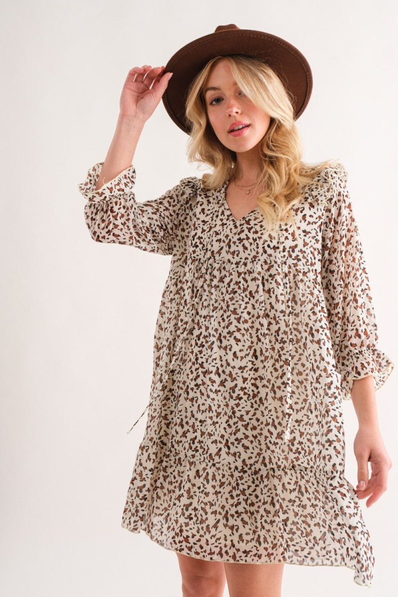 And The Why Leopard Ruffle Hem Woven Mini Dress - S. M. & Co.