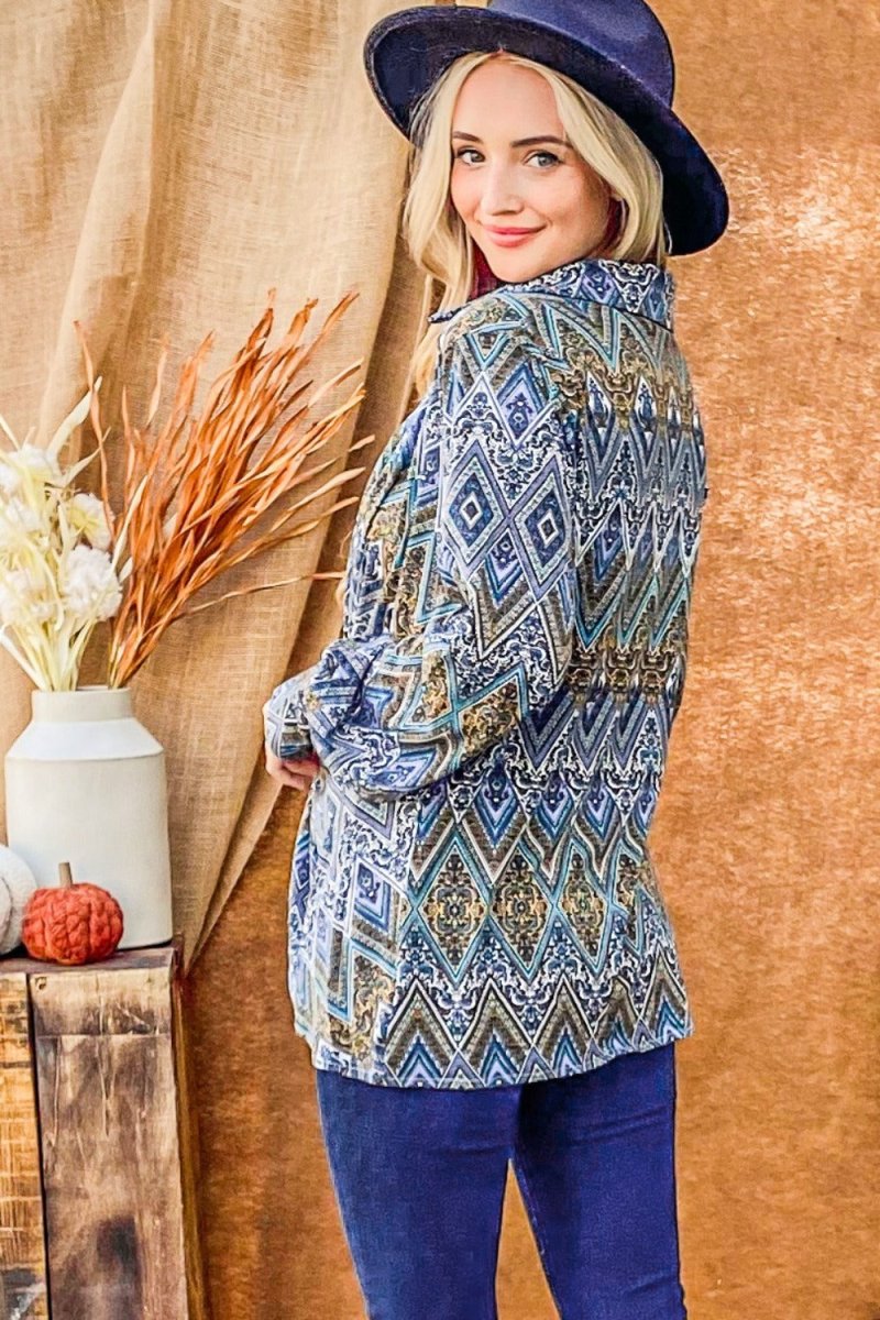 And The Why Print Twist Knot Long Sleeve Blouse - S. M. & Co.