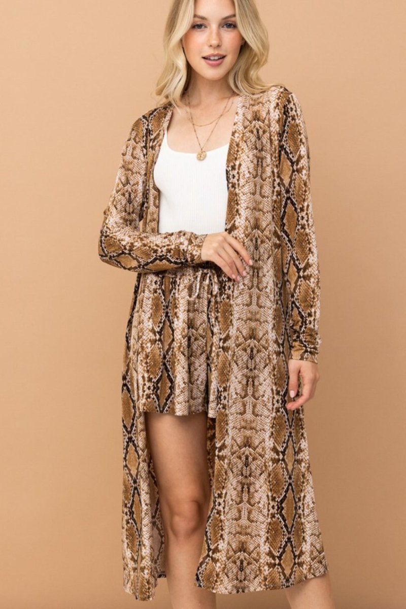 And The Why Snake Print Kimono Open Front Longline Cardigan - S. M. & Co.