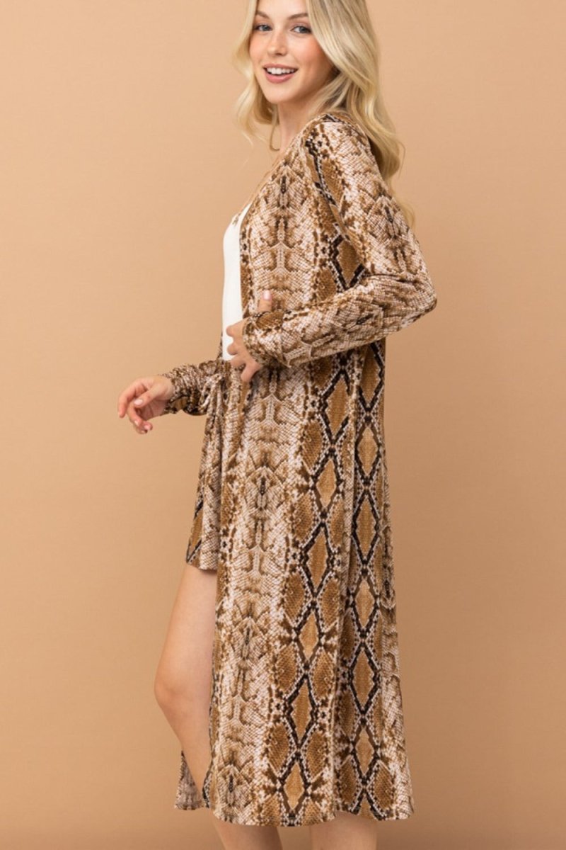 And The Why Snake Print Kimono Open Front Longline Cardigan - S. M. & Co.