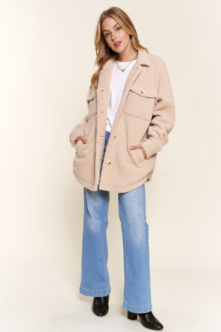 And The Why Teddy Sherpa Button Down Curved Hem Shacket - S. M. & Co.