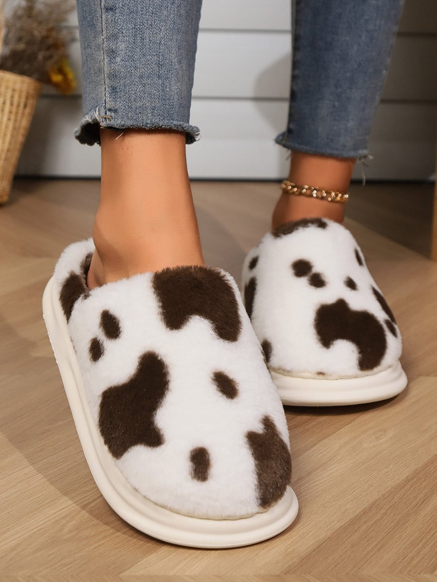 Animal Print Faux Fur Slippers - S. M. & Co.