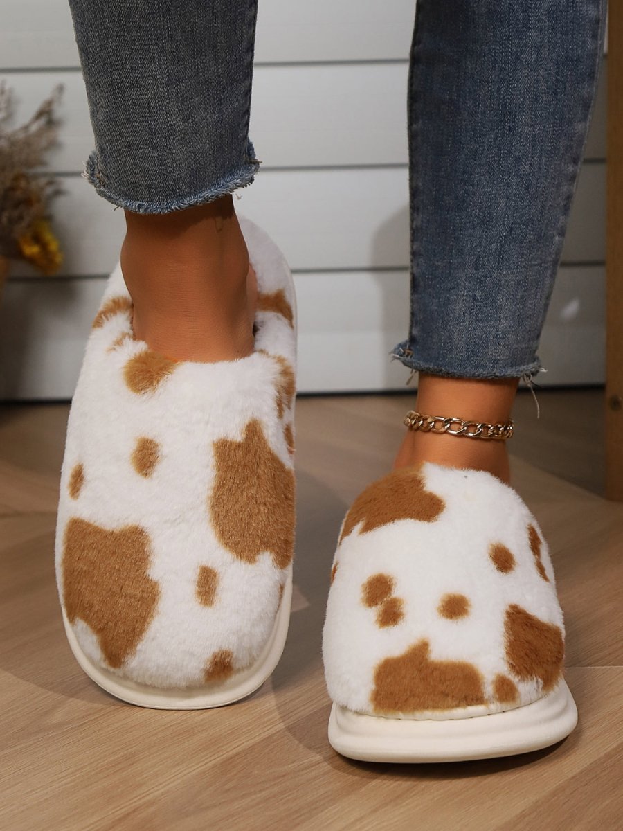 Animal Print Faux Fur Slippers - S. M. & Co.