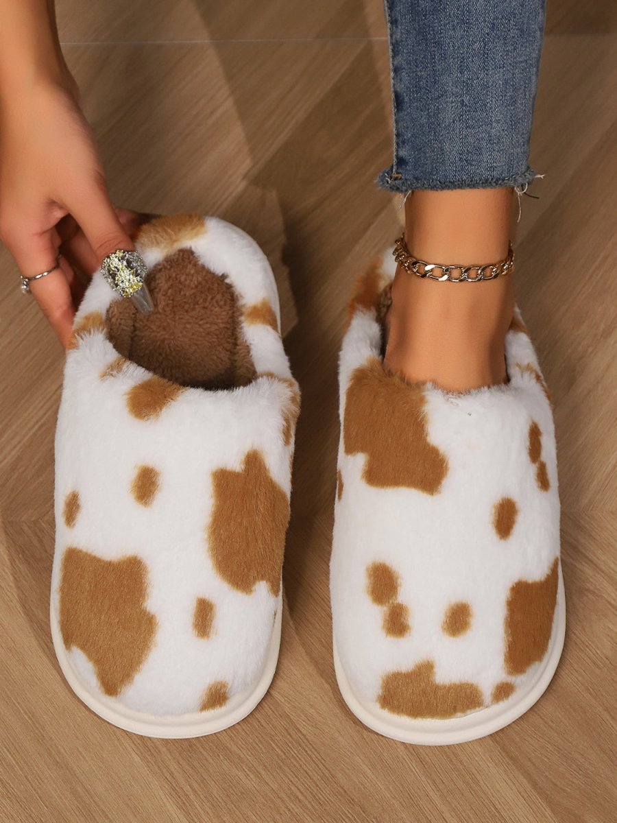 Animal Print Faux Fur Slippers - S. M. & Co.