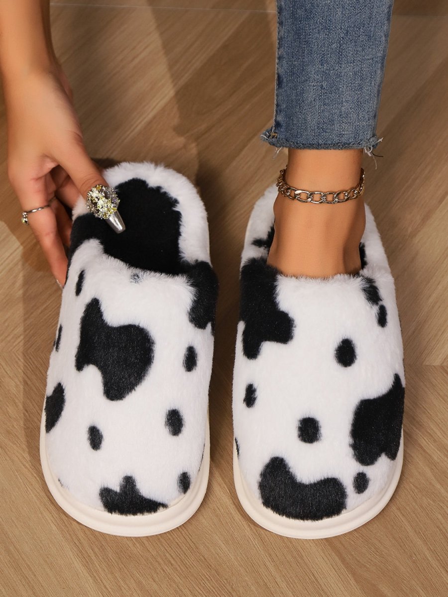 Animal Print Faux Fur Slippers - S. M. & Co.