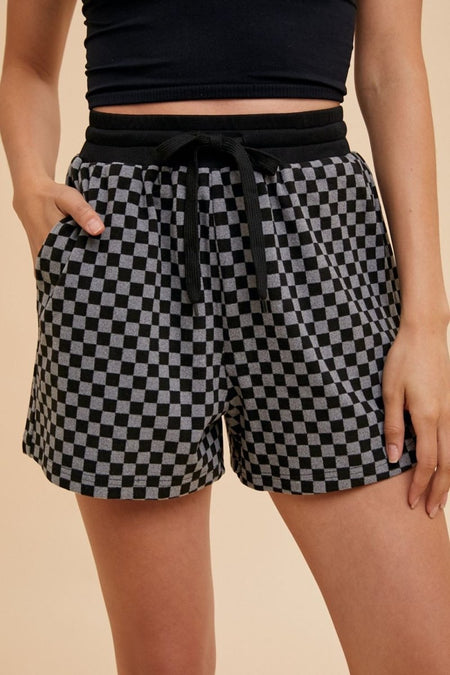 Annie Wear Checkered Round Neck Top and Drawstring Shorts Set - S. M. & Co.