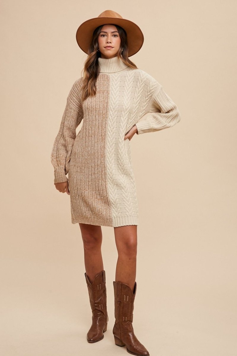 Annie Wear Color Block Turtleneck Sweater Dress - S. M. & Co.