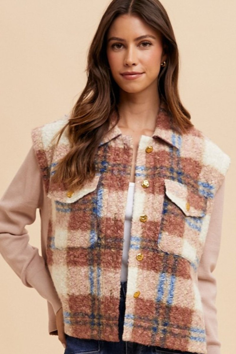 Annie Wear Faux Fur Plaid Button Up Jacket - S. M. & Co.