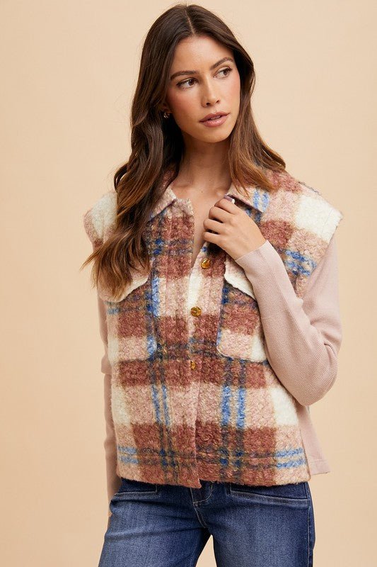 Annie Wear Faux Fur Plaid Button Up Jacket - S. M. & Co.