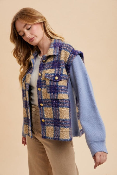 Annie Wear Faux Fur Plaid Button Up Jacket - S. M. & Co.