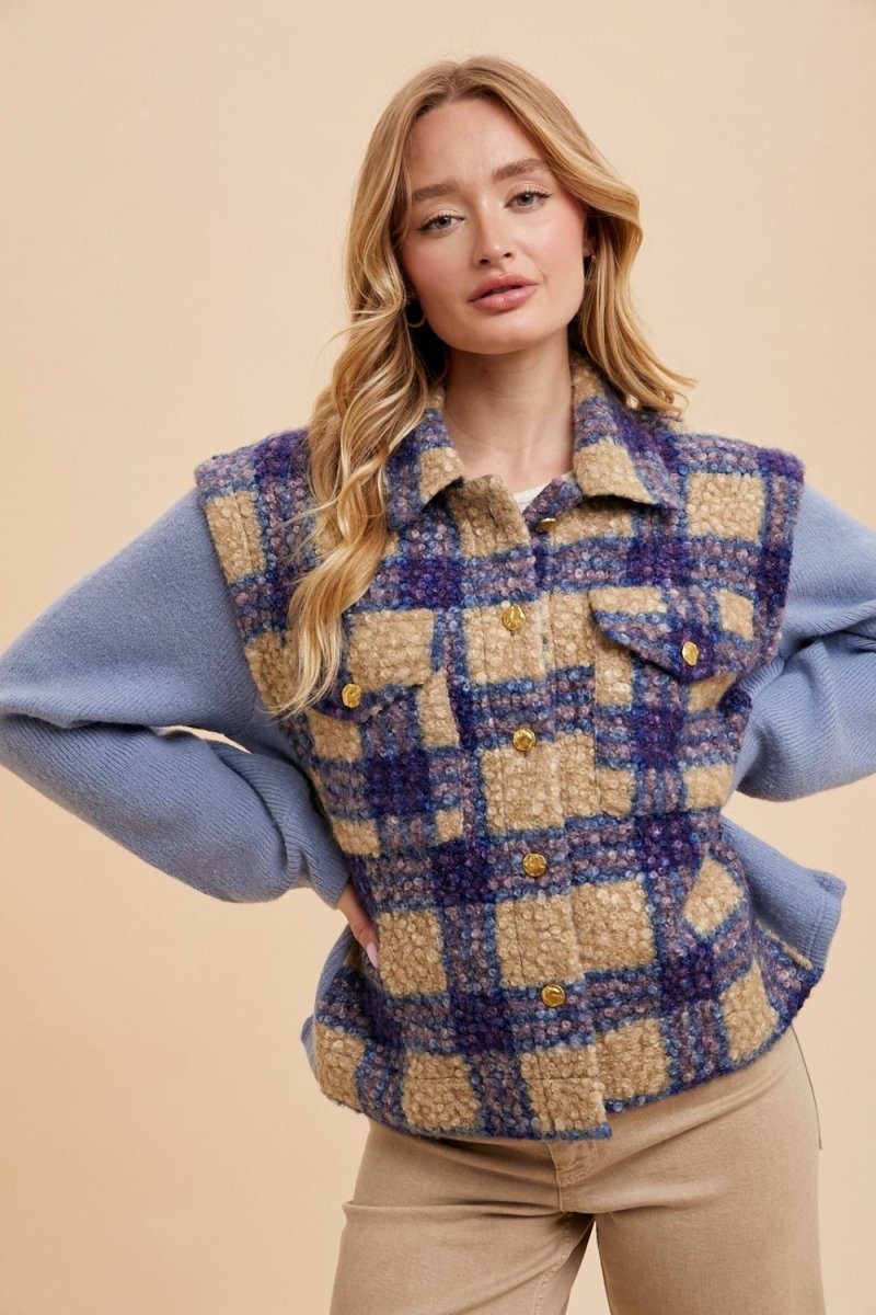 Annie Wear Faux Fur Plaid Button Up Jacket - S. M. & Co.