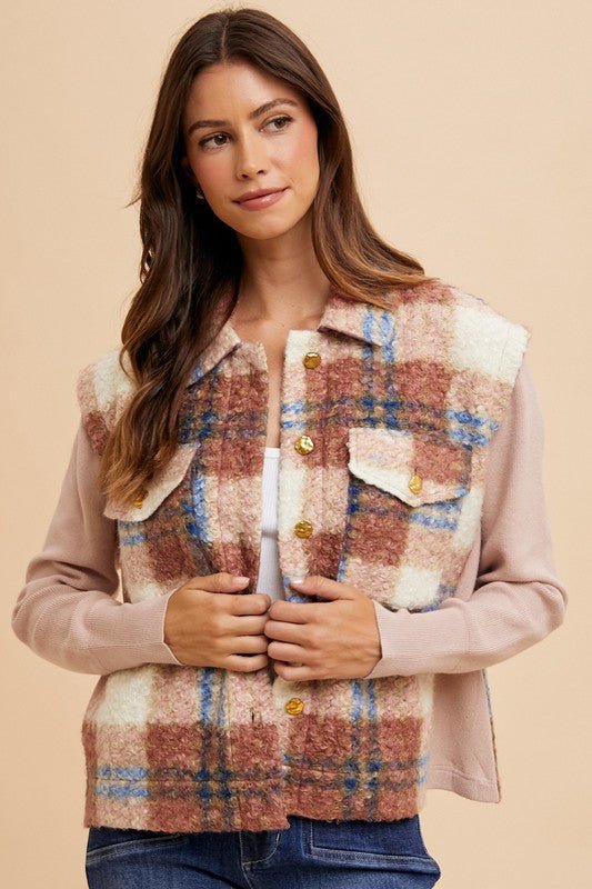 Annie Wear Faux Fur Plaid Button Up Jacket - S. M. & Co.