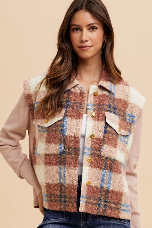 Annie Wear Faux Fur Plaid Button Up Jacket - S. M. & Co.