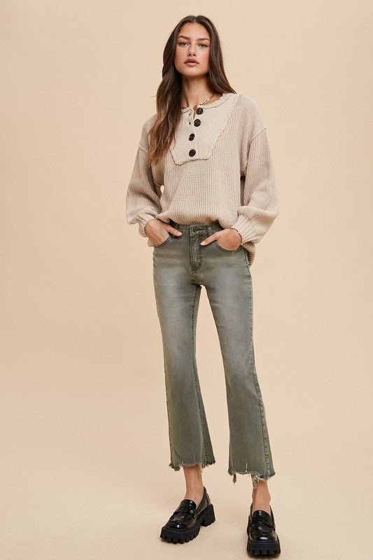 Annie Wear Half Button Ribbed Hem Sweater - S. M. & Co.