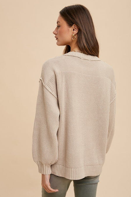 Annie Wear Half Button Ribbed Hem Sweater - S. M. & Co.