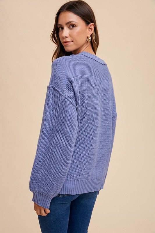 Annie Wear Half Button Ribbed Hem Sweater - S. M. & Co.