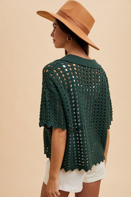 Annie Wear Openwork Johnny Collar Knit Cover Up - S. M. & Co.