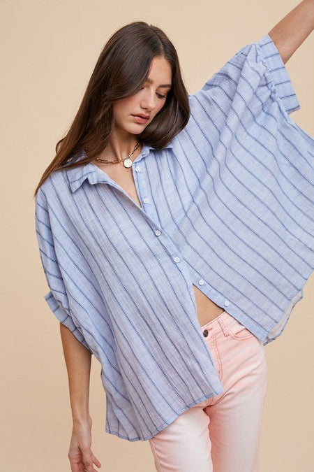 Annie Wear Striped Button Up Half Sleeve Shirt - S. M. & Co.