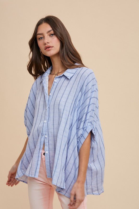 Annie Wear Striped Button Up Half Sleeve Shirt - S. M. & Co.