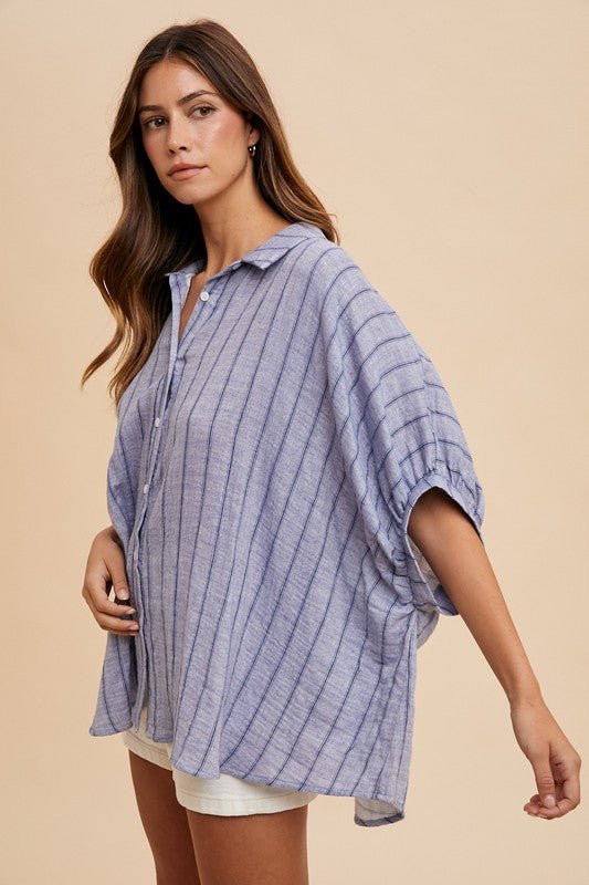 Annie Wear Striped Button Up Half Sleeve Shirt - S. M. & Co.