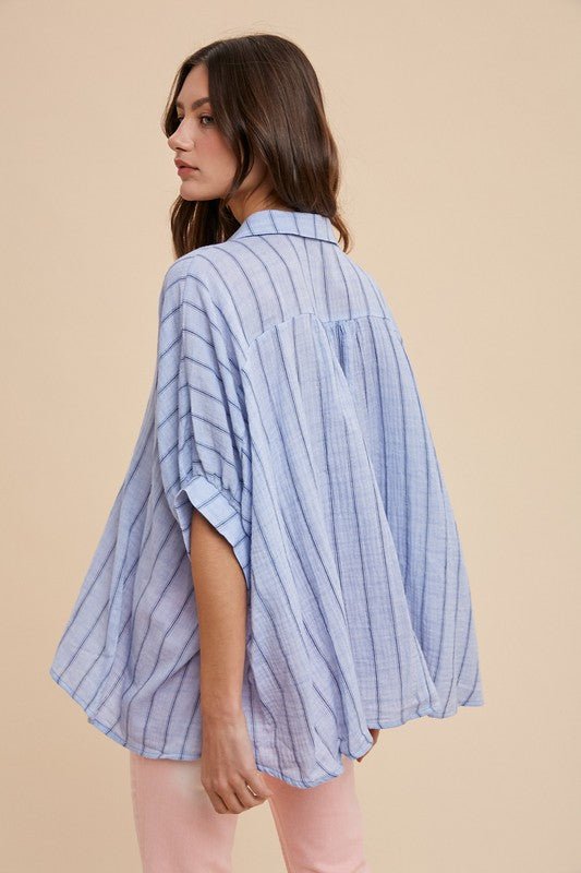 Annie Wear Striped Button Up Half Sleeve Shirt - S. M. & Co.