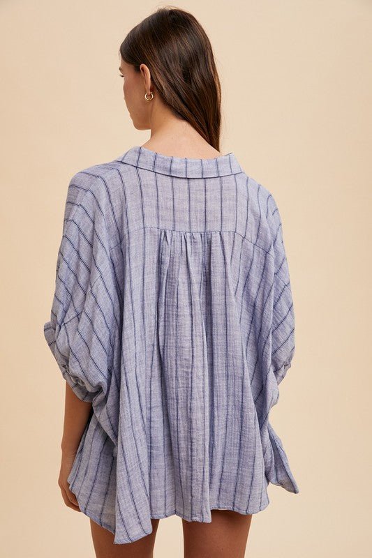 Annie Wear Striped Button Up Half Sleeve Shirt - S. M. & Co.