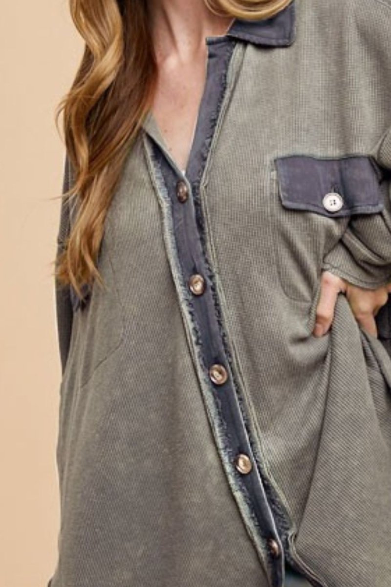 Annie Wear Waffle - Knit Mineral Washed Button Down Shirt - S. M. & Co.