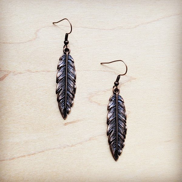 Antique Copper Feather Earrings - S. M. & Co. Earrings