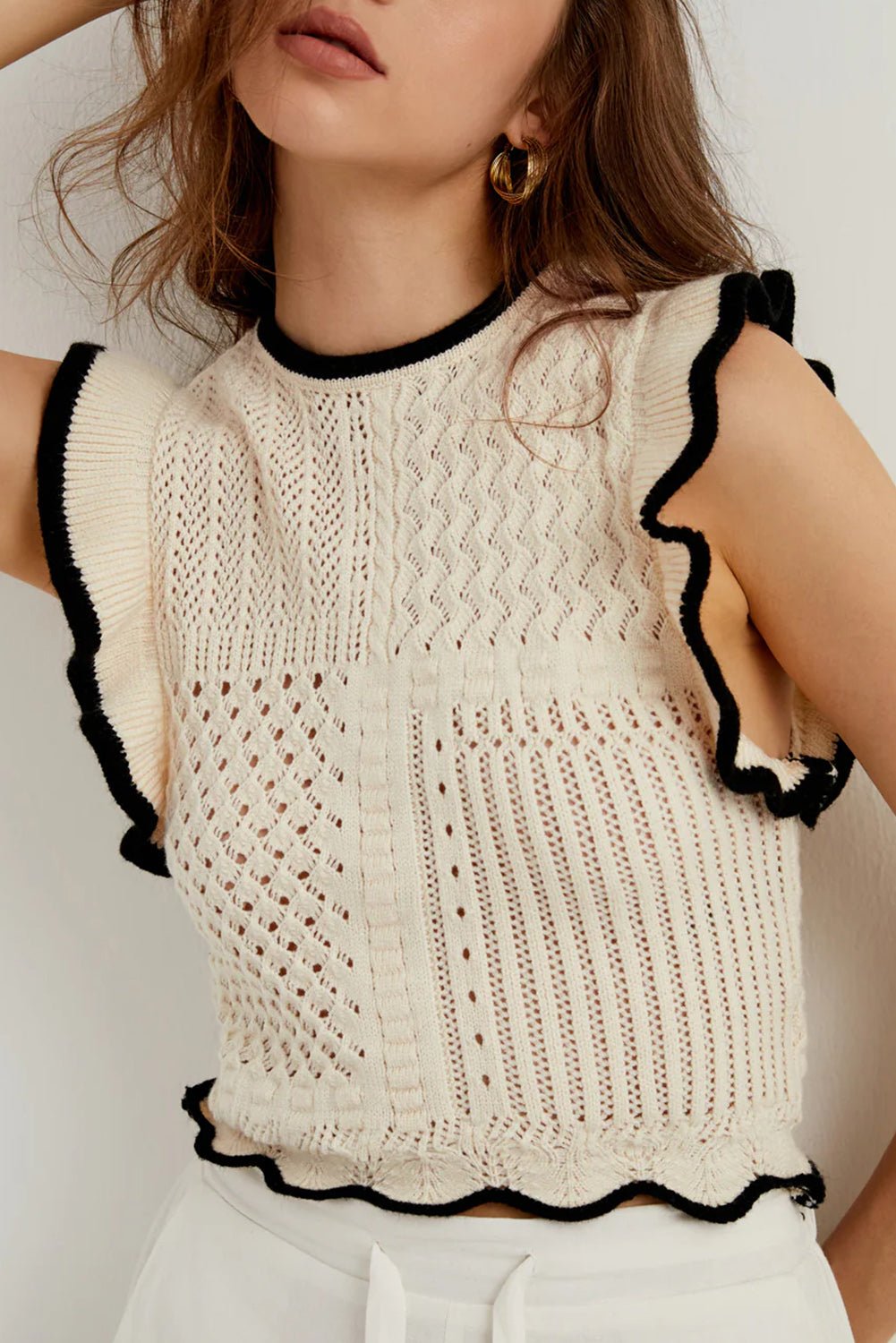 Apricot Crochet Eyelet Flounce Tank Top - S. M. & Co. Tank Tops