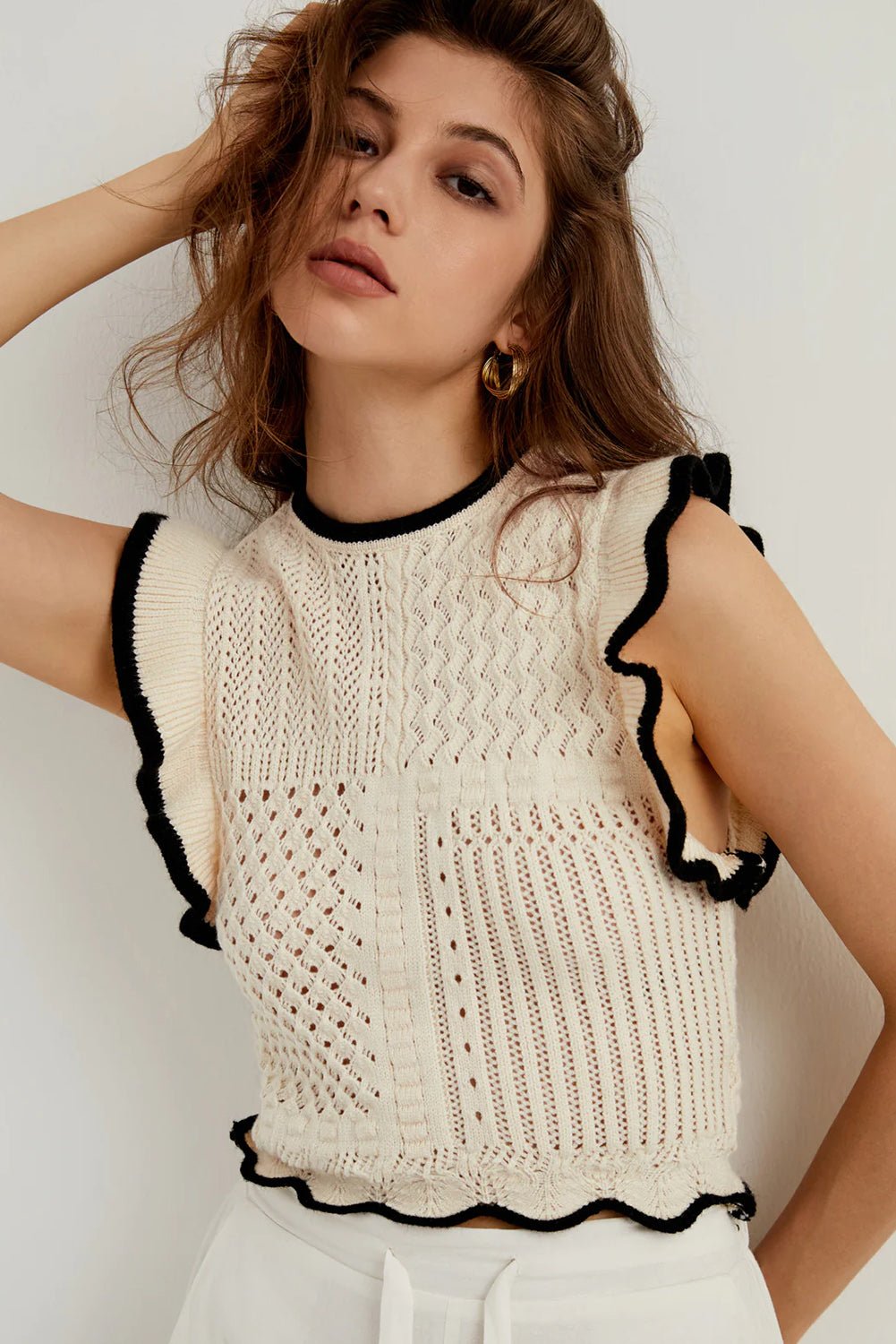 Apricot Crochet Eyelet Flounce Tank Top - S. M. & Co. Tank Tops