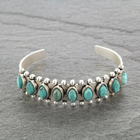 Artificial Turquoise Alloy Open Bracelet - S. M. & Co.