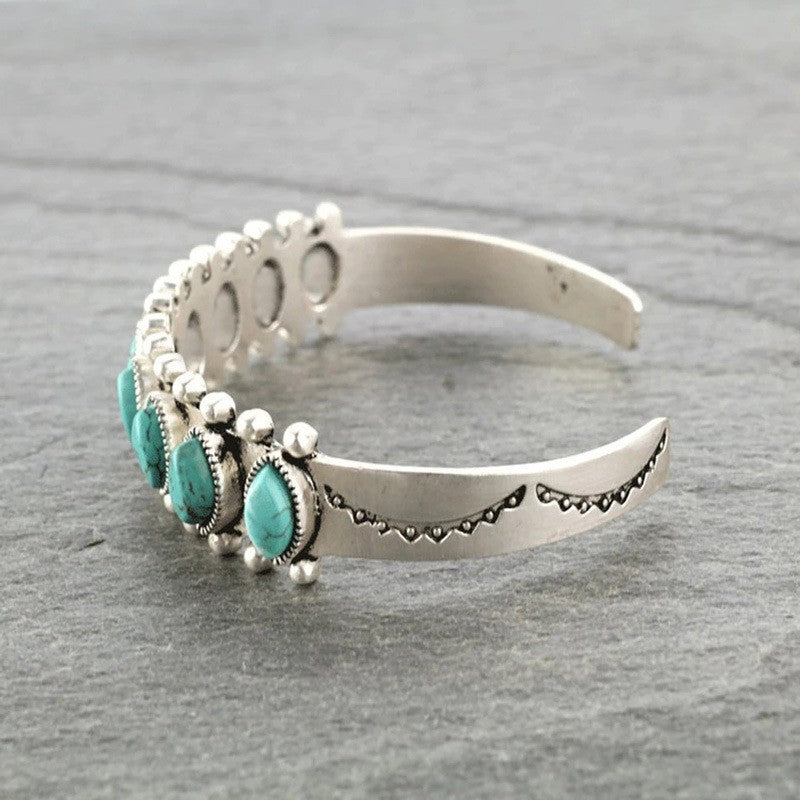 Artificial Turquoise Alloy Open Bracelet - S. M. & Co.