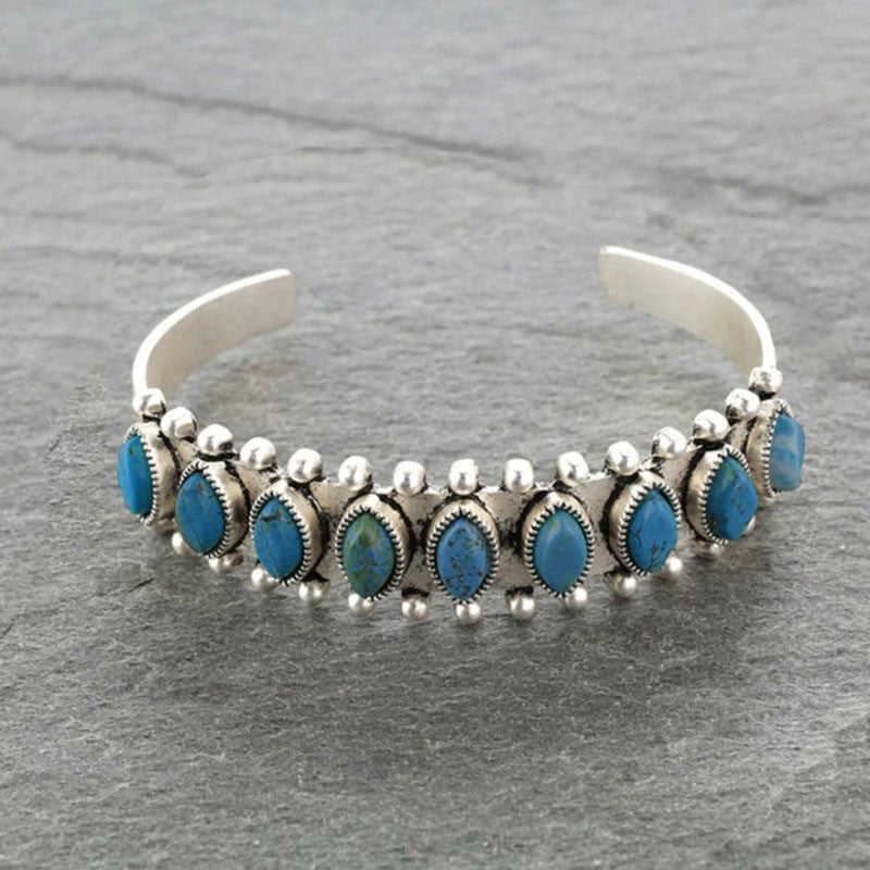 Artificial Turquoise Alloy Open Bracelet - S. M. & Co.