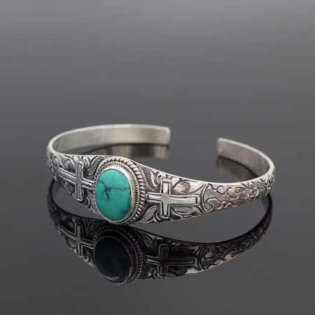 Artificial Turquoise Alloy Open Bracelet - S. M. & Co.