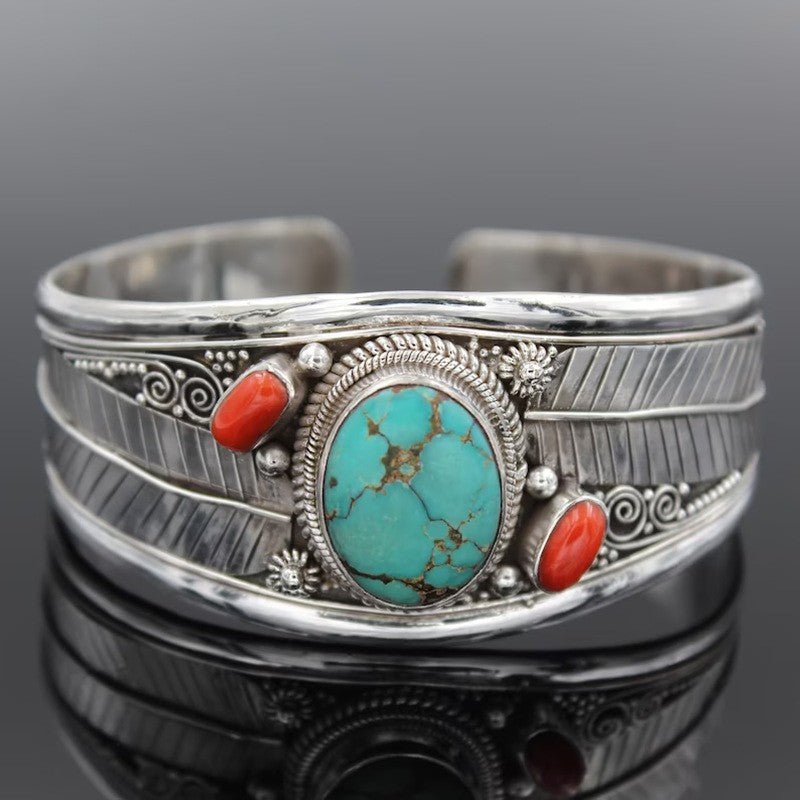 Artificial Turquoise Alloy Open Bracelet - S. M. & Co.