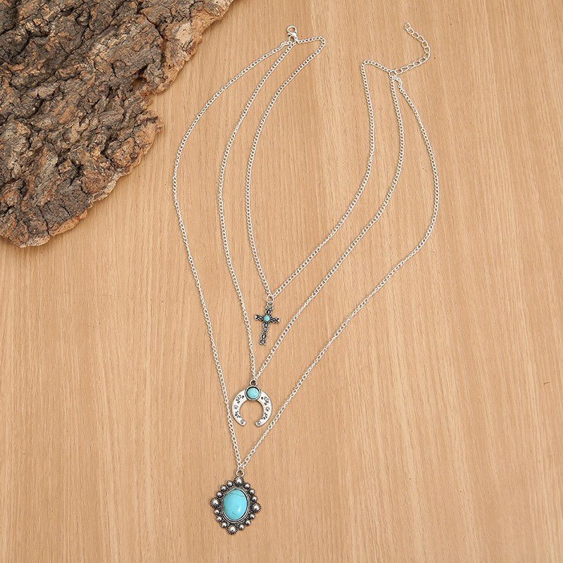 Artificial Turquoise Alloy Three - Layered Necklace - S. M. & Co.