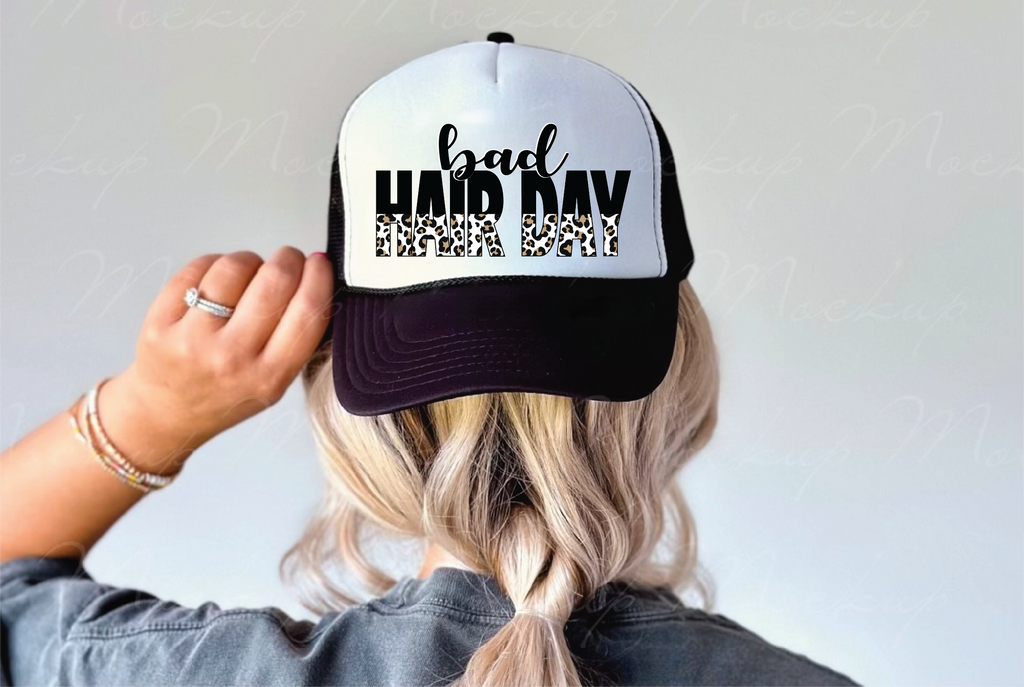 Bad Hair Day DTF Printed Black & White Trucker Hat