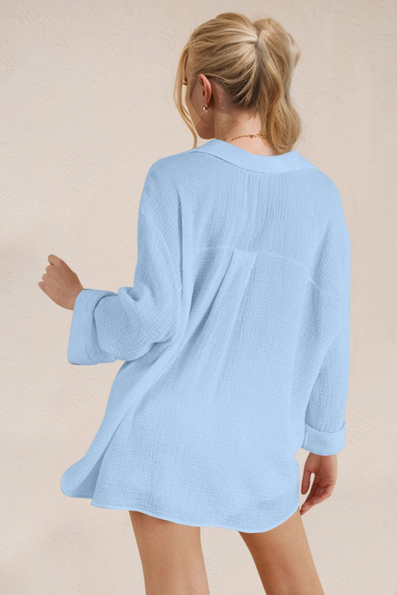 Basic Bae Breathable Button Down Long Sleeve Top and Shorts Set - S. M. & Co.