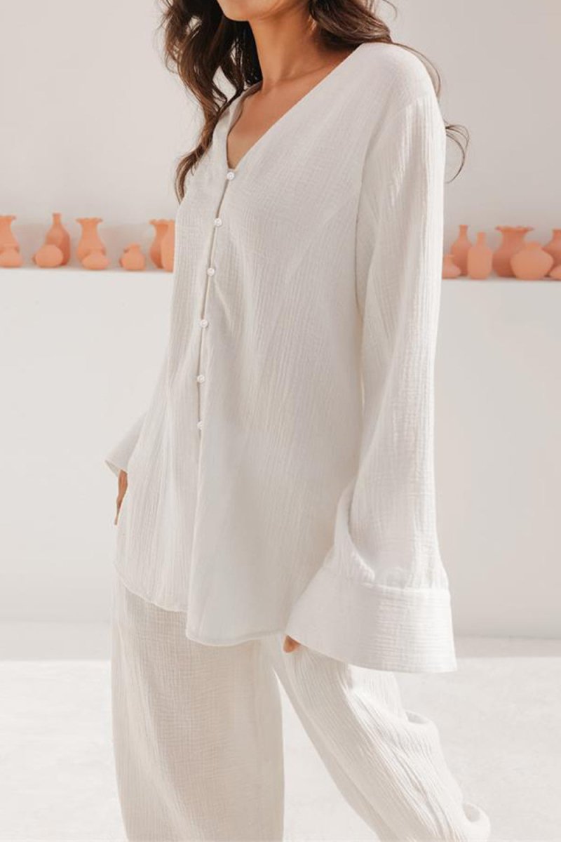 Basic Bae Buttery - Soft V - Neck Long Sleeve Top and Pants Set - S. M. & Co.