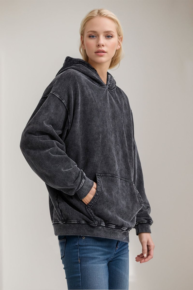 Basic Bae Drop Shoulder Long Sleeve Hoodie with Kangaroo Pocket - S. M. & Co.