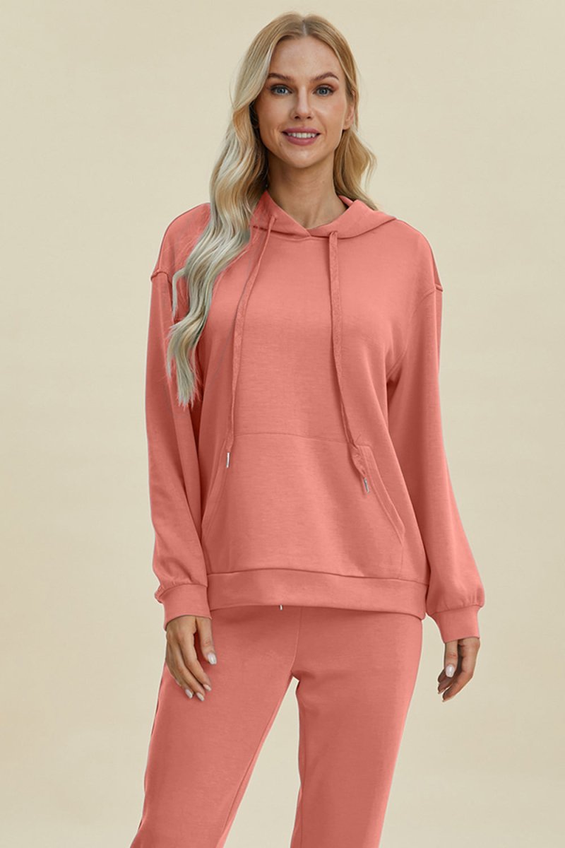 Basic Bae Full Size Air Scuba Drawstring Long Sleeve Hoodie with Kangaroo Pocket - S. M. & Co. Sweatshirt